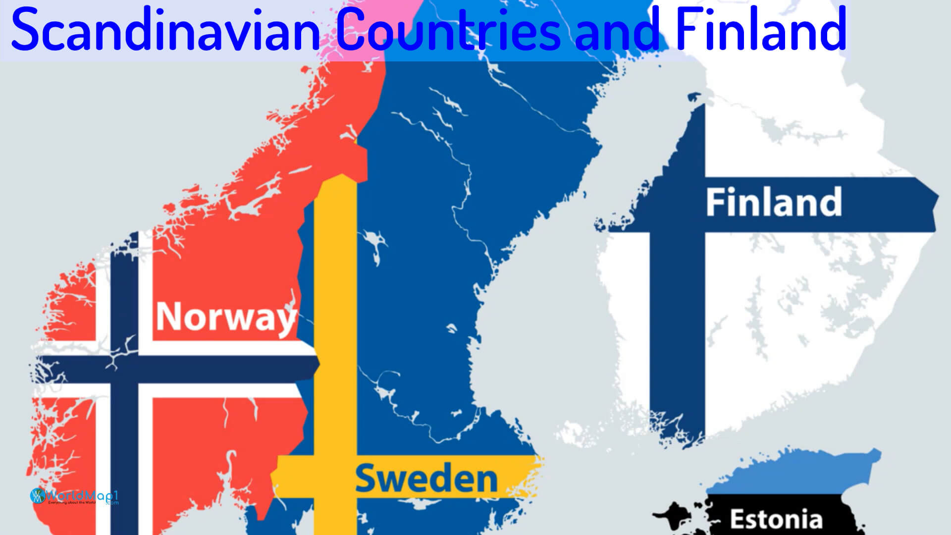 Scandinavian Countries and Finland Map with Flag